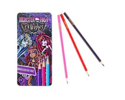 Карандаши цветные деревянные 12 цветов "Monster High", в металлическом пенале