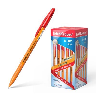 Ручка шариковая ErichKrause® R-301 Orange Stick 0.7, цвет чернил красный (в коробке по 50 шт.)