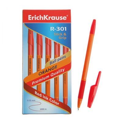 Ручка шариковая ErichKrause® R-301 Orange Stick&Grip 0.7, цвет чернил красный (в коробке по 50 шт.)