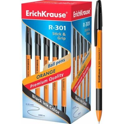 Ручка шариковая ErichKrause R-301 Orange Stick&Grip 0.7, цвет чернил черный (в коробке по 50 шт.)