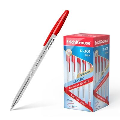 Ручка шариковая ErichKrause® R-301 Classic Stick 1.0, цвет чернил красный (в коробке по 50 шт.)
